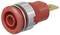 Red banana socket with robust metal threading and insulation for electrical connections, suitable for audio or measuring equipment.