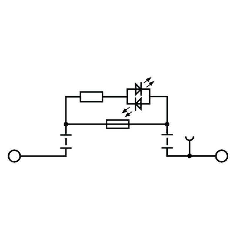 'Electrical circuit showing LED in parallel connection with resistor; resistor and switch in series with power source.'