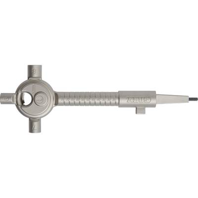 A silver French square-socket window handle security key, with a round base and a measuring rod on the handle.