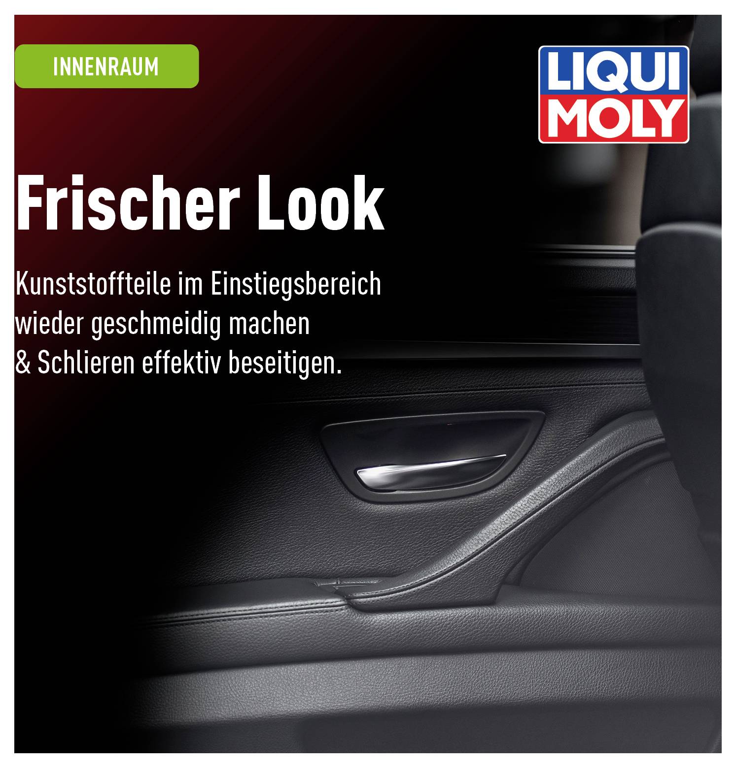 'Fresh Look' reveals the interior of a car with clean plastic. Text explains how to care for plastic components and remove streaks.