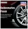 A gleaming car tyre wheel in close-up. The text describes a silk-matte finish for rubber mats, tyres and seals.
