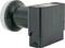 Black LNB reception device with rectangular housing and round head. Used for satellite reception.