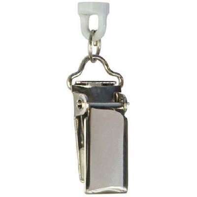 Metal hooks with swivel head and clip, suitable for hanging curtains or similar textiles.