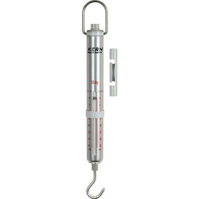 Spring balance with metal casing and hook, calibrated up to 35 kg. Suitable for precise weighing in laboratories and workshops.