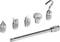 Six metallic precision nozzles and a threaded rod. Different shapes for versatile applications.
