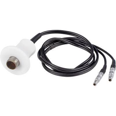 A medical electrode cable with two connectors and a round, white attachment for therapeutic applications.
