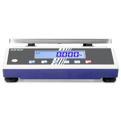 Electronic balance with digital display, showing '0.000 kg'. Buttons for functions such as tare and print, housing blue and grey.