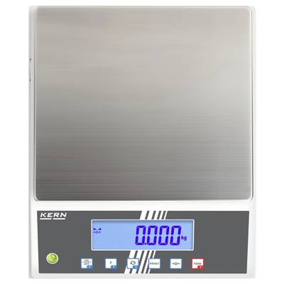 Digital kitchen scales with a stainless steel surface, blue display and various function buttons below. Weight display shows '0.000 kg'.