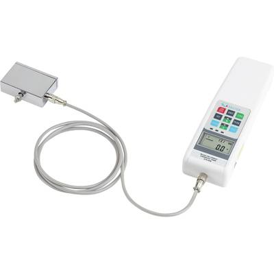 Hand-held measuring device for measuring force or pressure, with connected sensor cable, digital display and multiple control buttons.