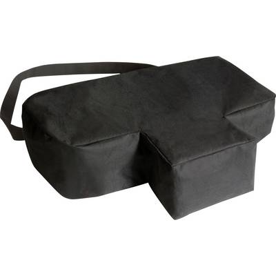 Black, rectangular cushion with a long attachment strap, suitable for ergonomic support in various applications.