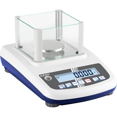 Precision balance with digital display showing '0.000 g'. Glass protective enclosure around the weighing platform; function buttons beneath.