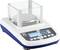 Digital precision balance scale with glass-protected weighing pan and digital display on a blue and white casing. Display shows '0.00'.