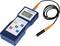 A portable device for measuring coating thickness with a digital display, calibration buttons, and an attached probe.