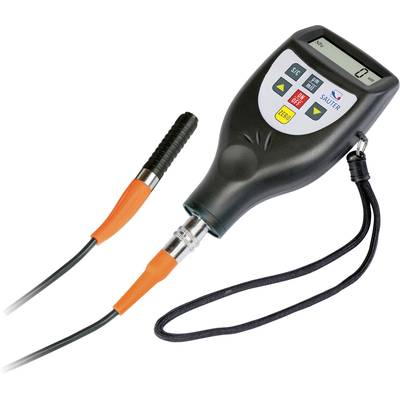 A digital device for measuring surface hardness with a display, control buttons, and connected sensor. Ideal for industrial applications.