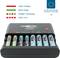 Battery charger 'ANSMANN Powerline 8' with eight rechargeable batteries, LED indicators for charging status and automatic cut-off.