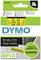'DYMO' Label Cassette, 12 mm x 7 m, black text on yellow background, suitable for insurance documents, manufactured in Europe.
