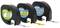 Three Dymo LetraTag tape cartridges in black with labelling tape in white, yellow, and silver, available in paper, plastic, and metal.