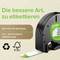 Labelling device with the inscription 'Dymo LetraTag'. Text: 'Labelling recycled material'. Recycling and FSC certification symbols.