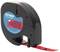 Black Dymo LetraTag device with red plastic tape approaches the letter 'A'.
