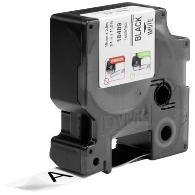 A monochrome label cartridge from DYMO with black text on a white background.