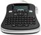 Portable label printer with keyboard and screen, DYMO brand. Device for creating labelled stickers, displays 'LM210D'.