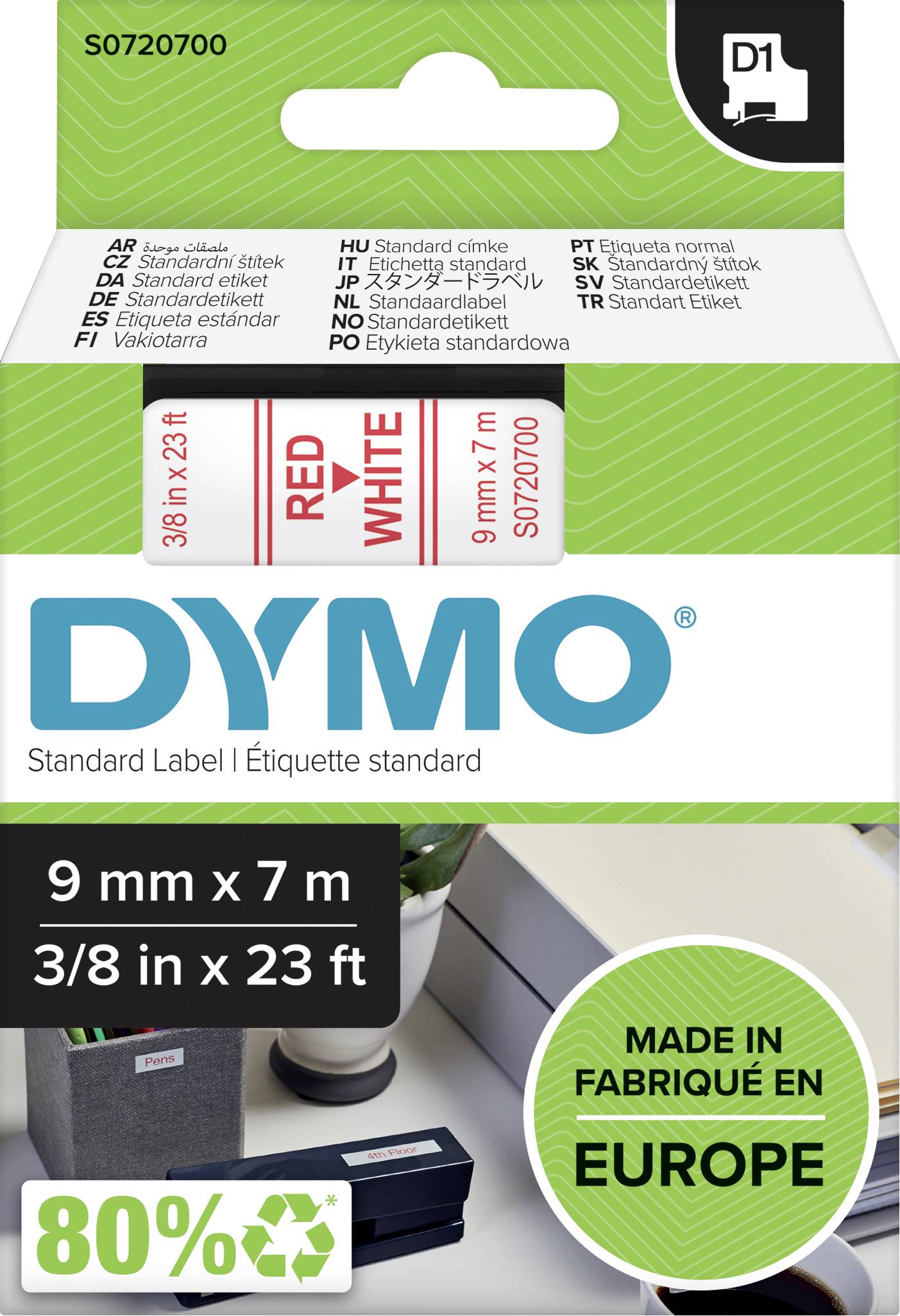 DYMO S0720700 Labelling tape Tape colour: White Font colour: Red 9 mm 7 m-3