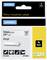 'Rhino Industrial Labels', 19mm x 5.5m vinyl tape, black on white. Contains symbols for water resistance, UV resistance, abrasion resistance.