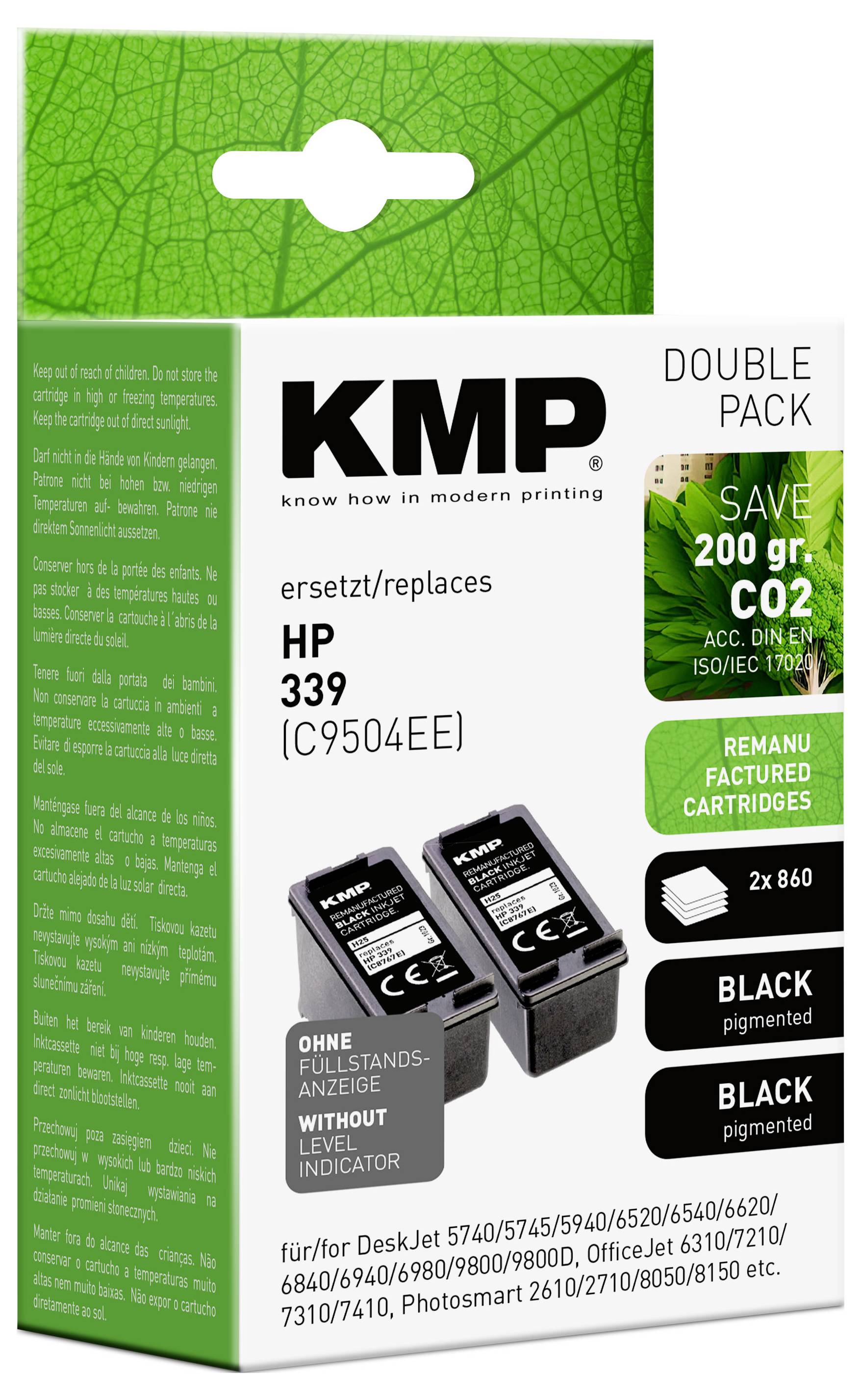 Twin pack KMP ink cartridges, replacement for HP 339. Contains two black cartridges, suitable for various HP DeskJet and Photosmart printers.