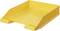 Yellow plastic document tray, rectangular, slightly raised, for organising paper stacks on a desk.