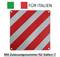 'For Italy': Image of a red and white striped warning sign with a green and red square above it. Text: 'With registration number for Italy!!'.