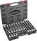 Opened black tool case with the label 'Vigor', containing multiple socket wrench sets in various sizes.