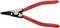 Red circlip pliers with black tips, suitable for circlips from 10-25 mm, brand 'KNIPEX'.