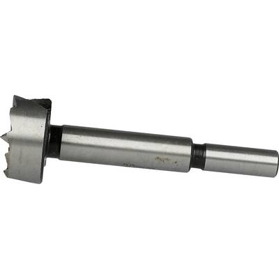 Metal drill bit with a large circular cutter head and cylindrical shaft, shown horizontally on a white background.