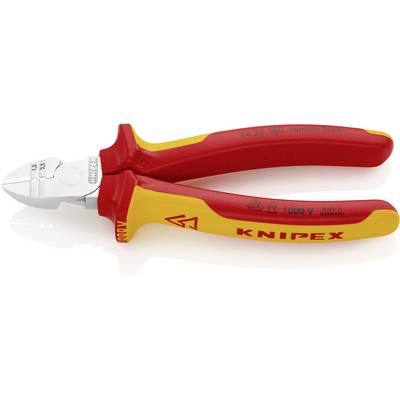 Side cutters with red and yellow handle, suitable for work up to 1000V. Model name 'KNIPEX', manufactured in Germany.