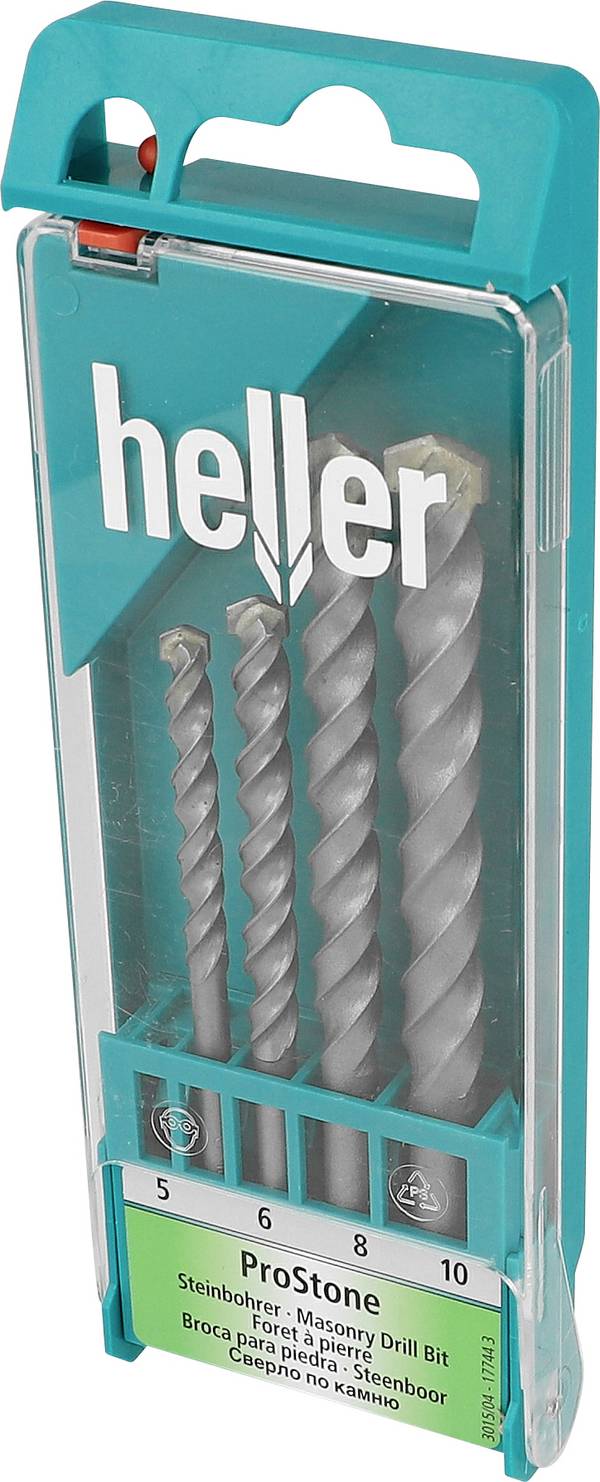 Heller 17744 3 Carbide metal Masonry twist drill bit set 4-piece 5 mm, 6 mm, 8 mm, 10 mm Cylinder shank 1 Set