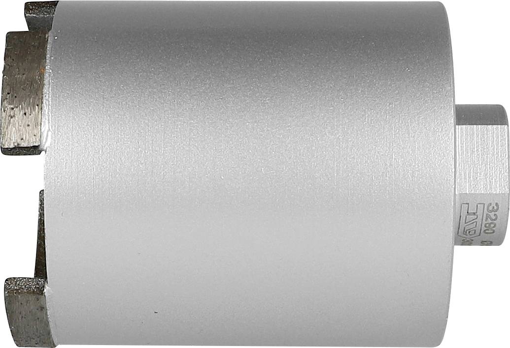A silver metal cylinder with threaded fittings on both ends, shown in side view on a white background.