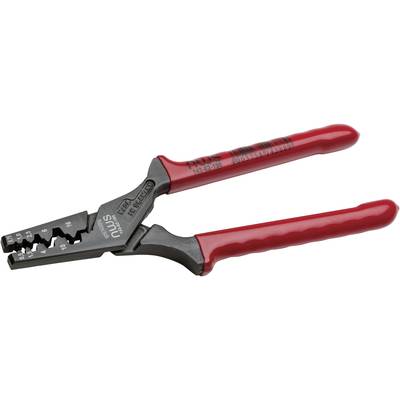 A red wire stripping pliers with various cutting and stripping openings, suitable for wires of different sizes.