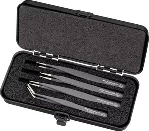 Wiha 32349  Tweezers set 4-piece  Pointed, Flat, wide, Rounded