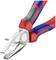 A red pliers with blue handles and a ribbed sheath. The pliers are holding a small metal rod.