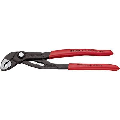 Red water pump pliers by Knipex, Model 87 01 250, from Germany, with self-gripping function for pipes and nuts.