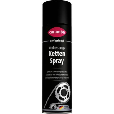 Can of caramba Professional Hochleistungs Ketten Spray, a chain lubricant with German flag and gear-chain graphic, labeled Made in Germany.