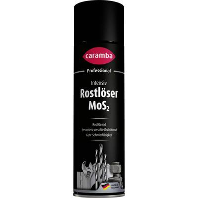 Black Caramba Professional spray can labeled 'Intensiv Rostlöser MoS2' for loosening rusted parts, shown on a white background.