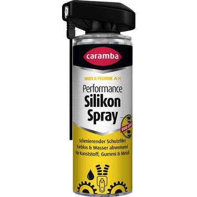 A can of caramba Performance Silikon Spray, a lubricating protective spray for plastic, rubber, and metal.