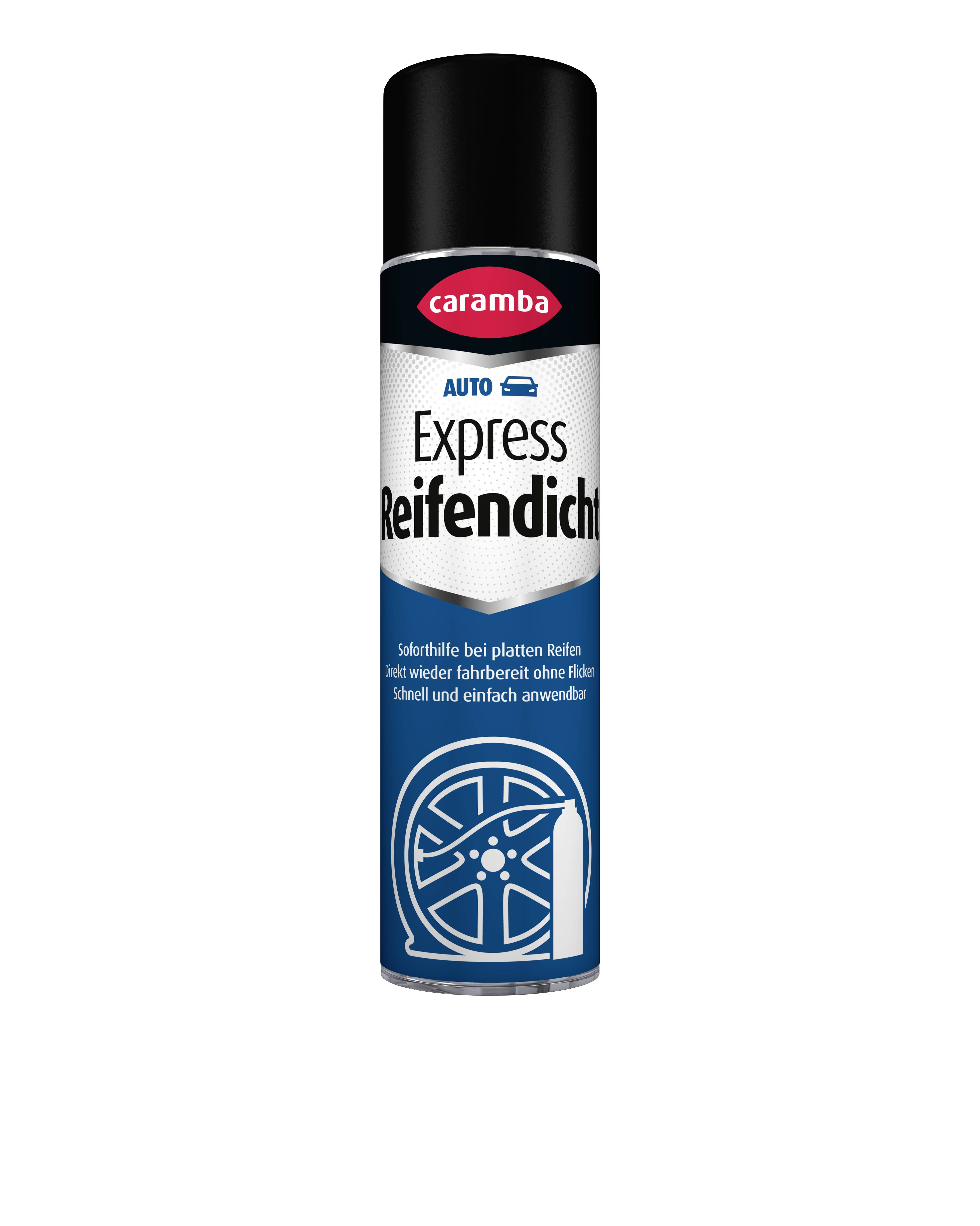 Caramba Auto Express tire sealant spray can, labeled 'Express Reifendicht' with wheel icon, shown centered on white background.