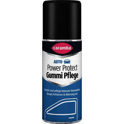 Caramba Auto Power Protect Gummi Pflege spray can for car rubber care, shown with German text about protecting and conditioning rubber parts and preventing freezing and aging.