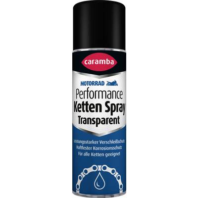 A can of Caramba Motorrad Performance Ketten Spray Transparent, a clear chain lubricant and corrosion protectant for all chains.