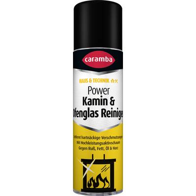 A can of Caramba Power Kamin & Ofenglas Reiniger cleaner for fireplaces and stove glass, with flame and fireplace icon.