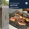 A stainless steel barbecue and an image of meat being grilled on it. Text: 'FireTower ACTIVE Stainless'. Brand logo in the top right corner.
