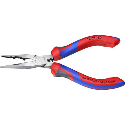 A red and blue combination pliers with gripping and cutting functions. Suitable for working with wires (0.5-0.75 / 2.5 / 1.5 mm²).