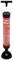 Manual drain plunger with a red cylinder and black handle, used for clearing blockages in drainage pipes.